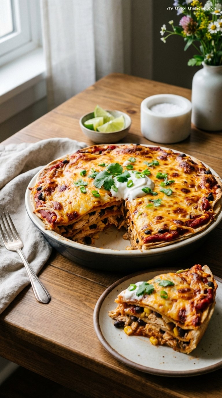 Cheesy Baked Chicken Tortilla Pie