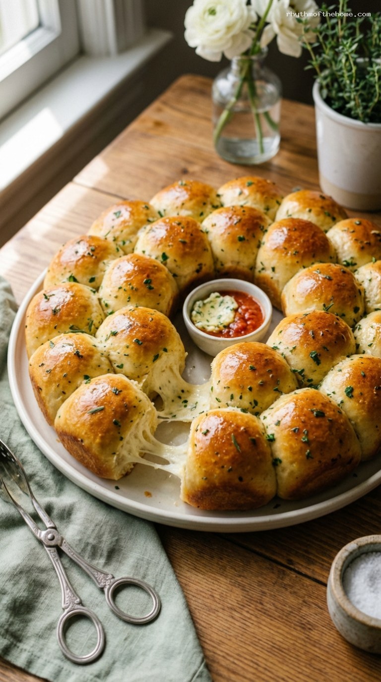 Cheesy Garlic Herb Pull-Apart Dinner Roll Wreath