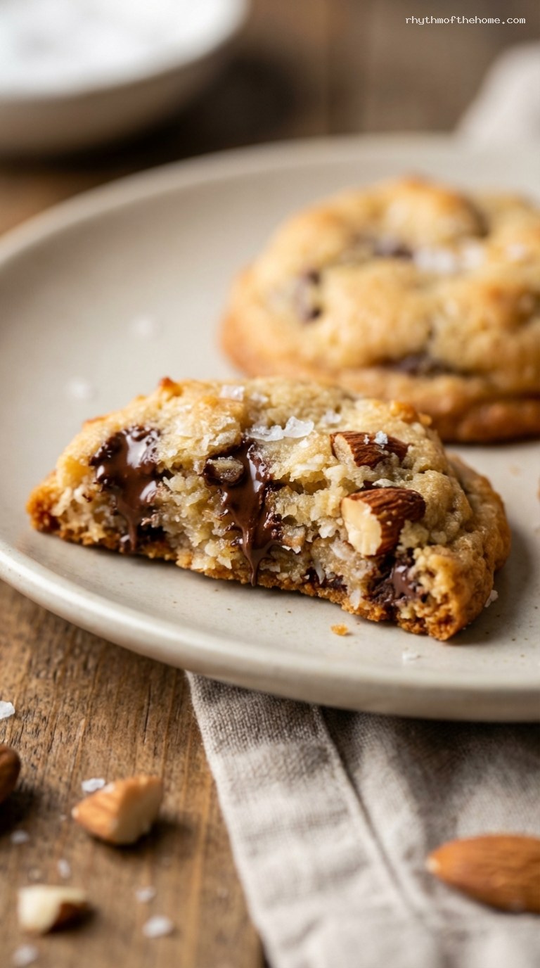 Chewy Almond Joy Coconut Chocolate Chunk Cookies – Closeup