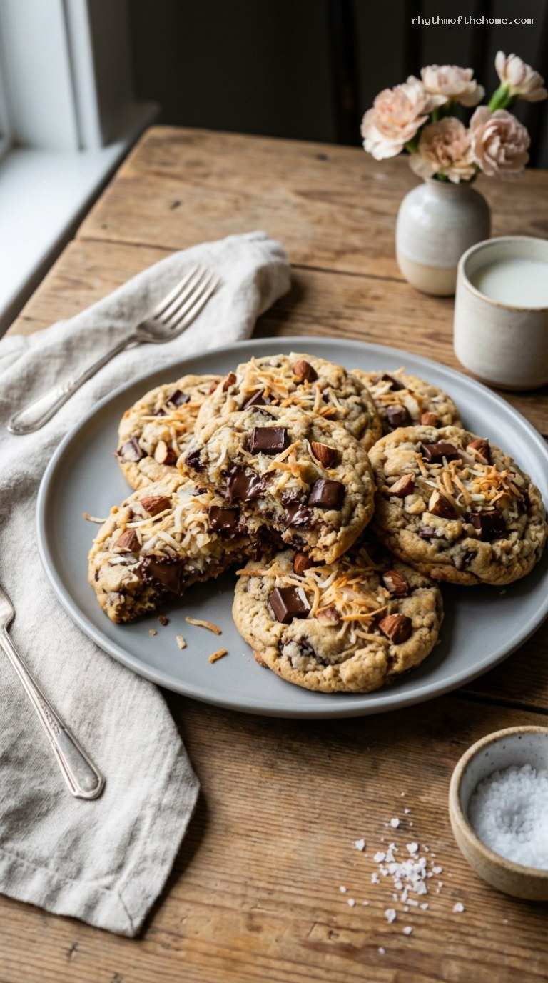 Chewy Almond Joy Coconut Chocolate Chunk Cookies