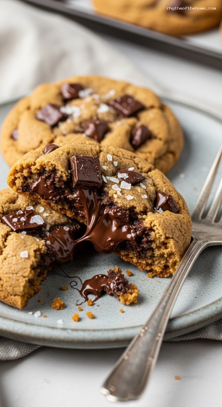 Chewy Brown Butter Chocolate Chip Cookies with Sea Salt – Closeup