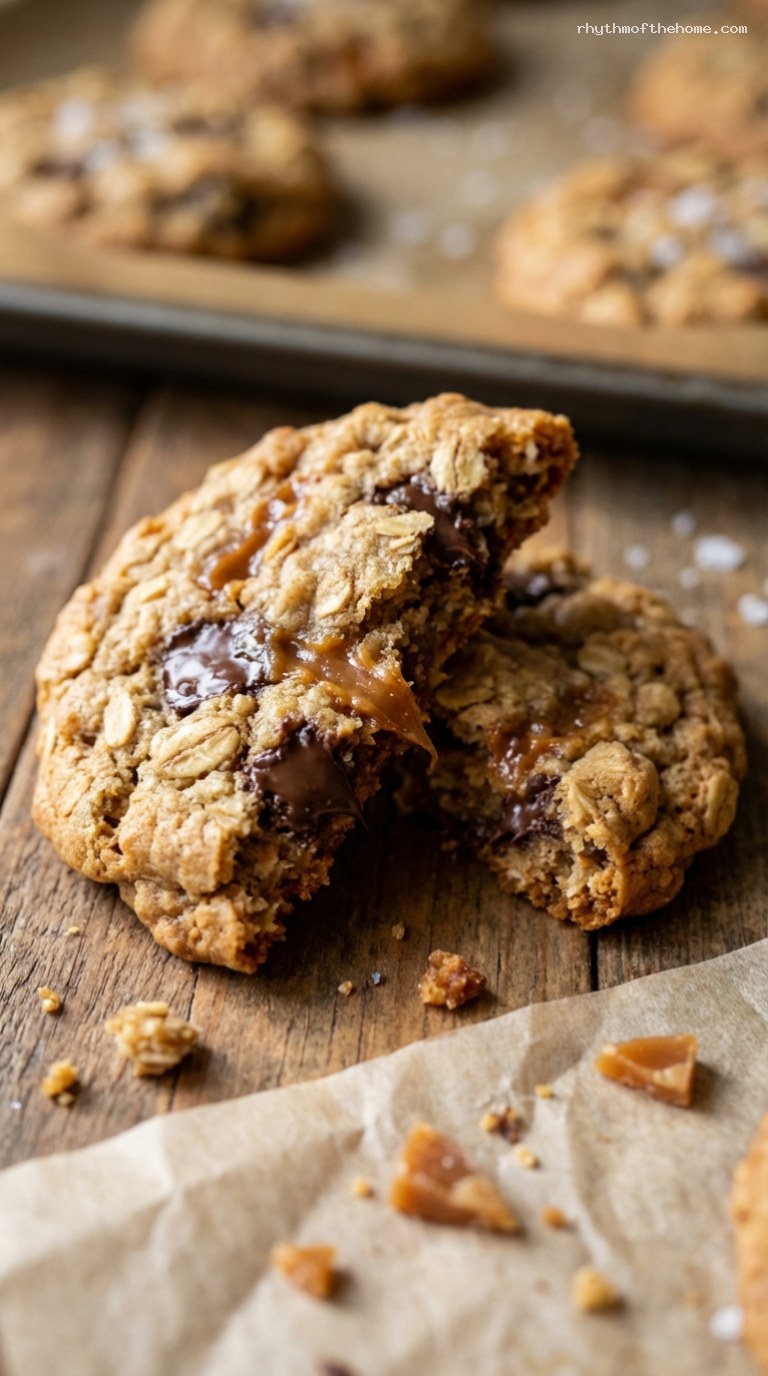 Chewy Chocolate Toffee Oatmeal Cookies – Closeup