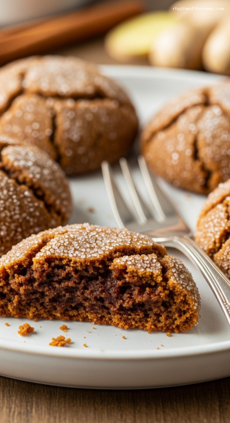 Chewy Molasses Ginger Snaps with Crackled Sugar Coating – Closeup