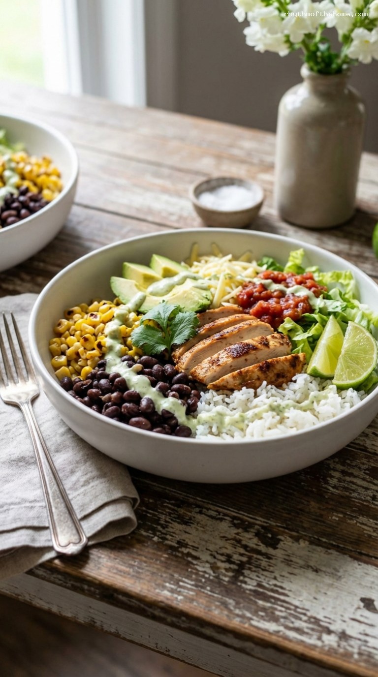 Chicken Burrito Bowls with Cilantro Lime Dressing