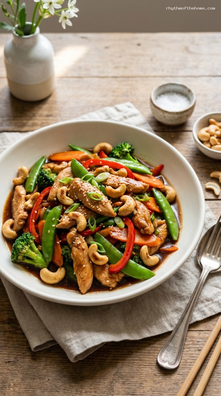 Chicken Cashew Stir-Fry in Savory Soy Ginger Sauce
