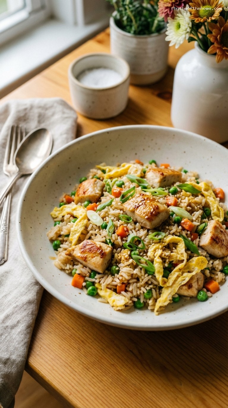 Chicken Fried Rice With Peas, Carrots, and Egg
