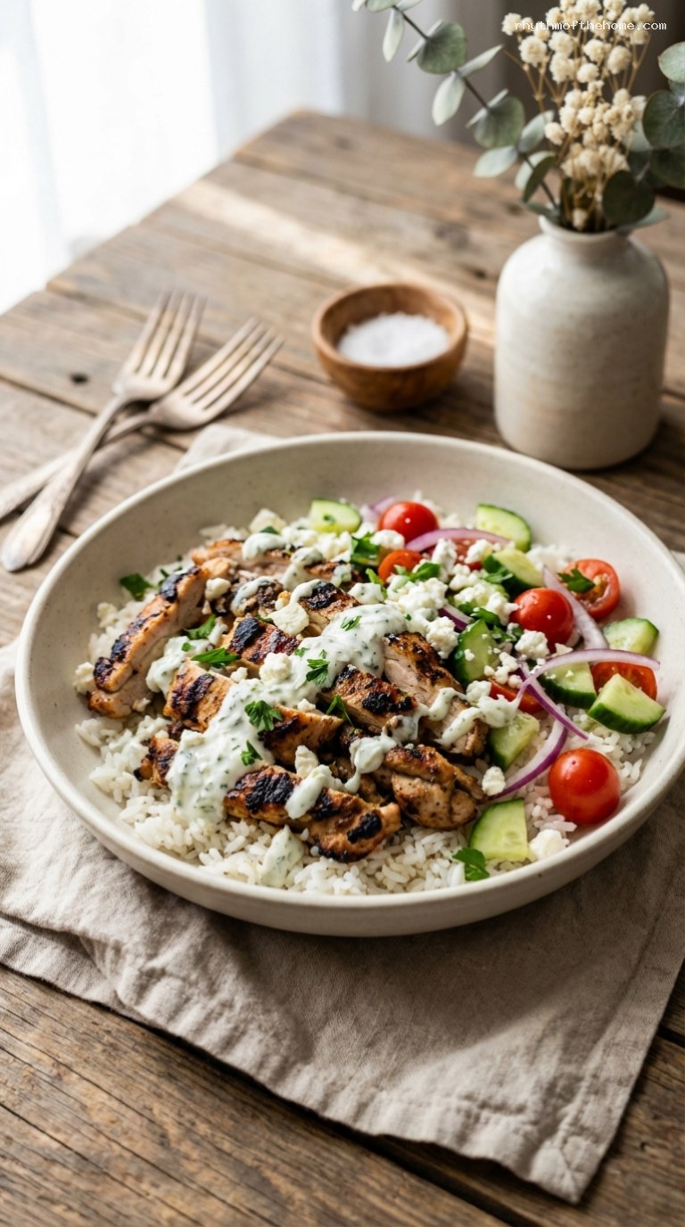 Chicken Gyro Bowls with Rice and Tzatziki