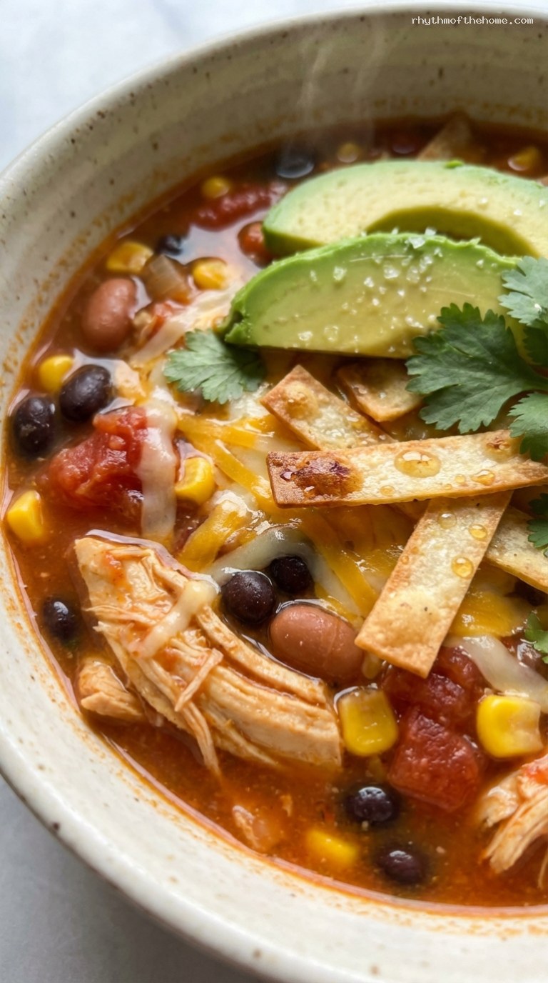 Chicken Taco Soup with Beans and Corn – Closeup