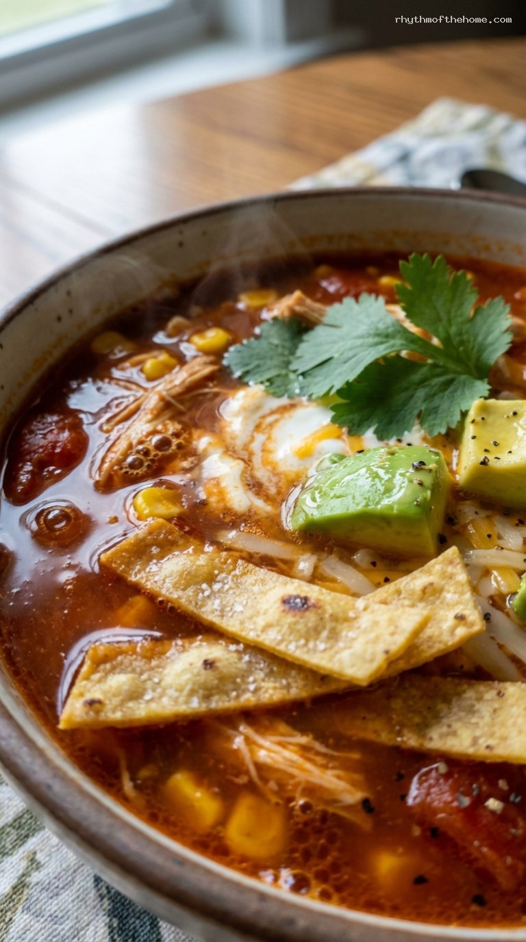 Chicken Tortilla Soup with Avocado and Lime – Closeup