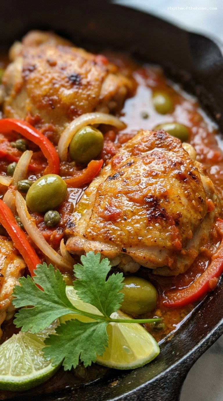 Chicken Veracruz-Style with Tomatoes, Olives, and Capers – Closeup