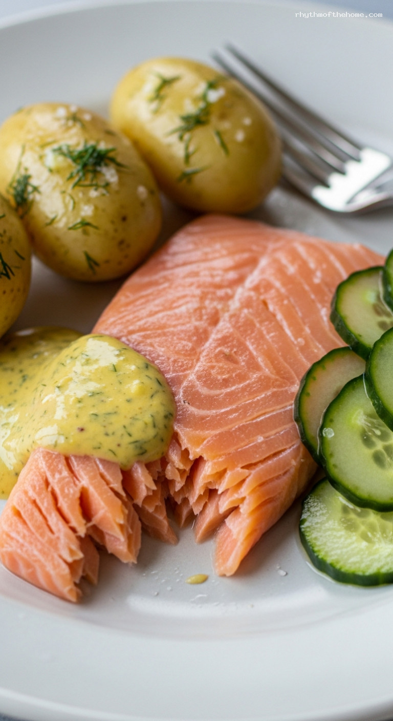 Chilled Inkokt Lax with Dill, Lemon, and Allspice – Closeup