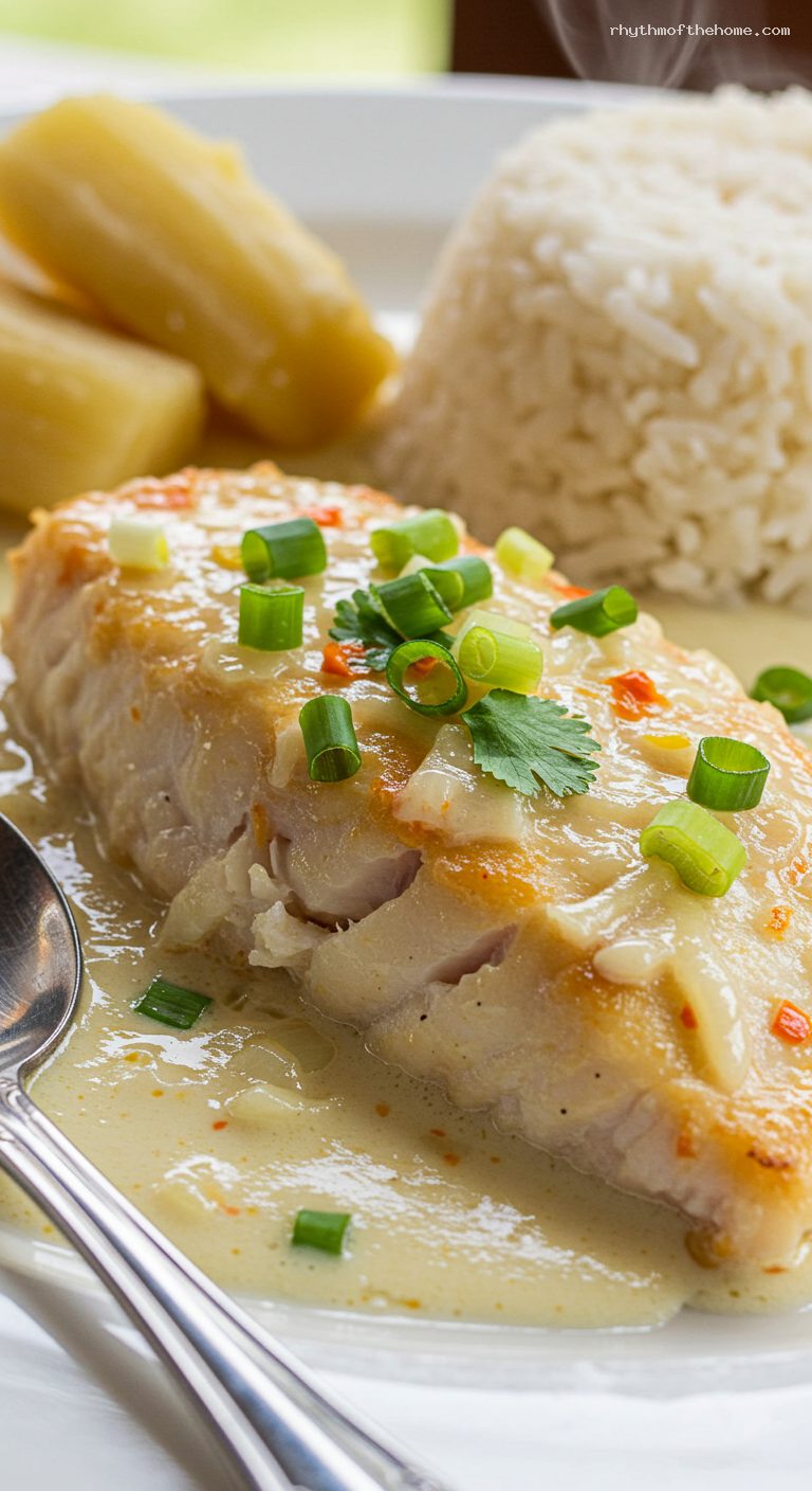 Choco-Style Catfish in Coconut Milk with Coconut Rice – Closeup