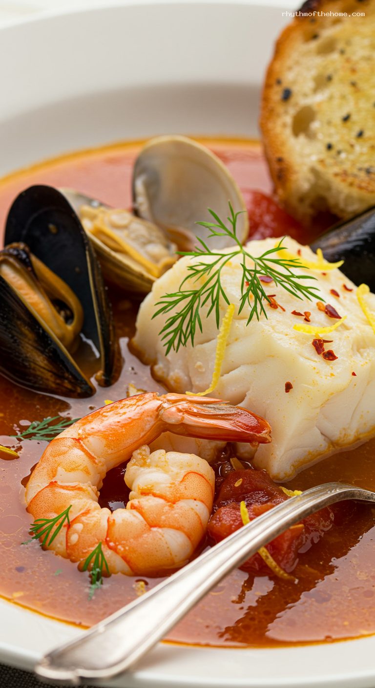 Cioppino Seafood Stew with Tomato-Wine Broth – Closeup