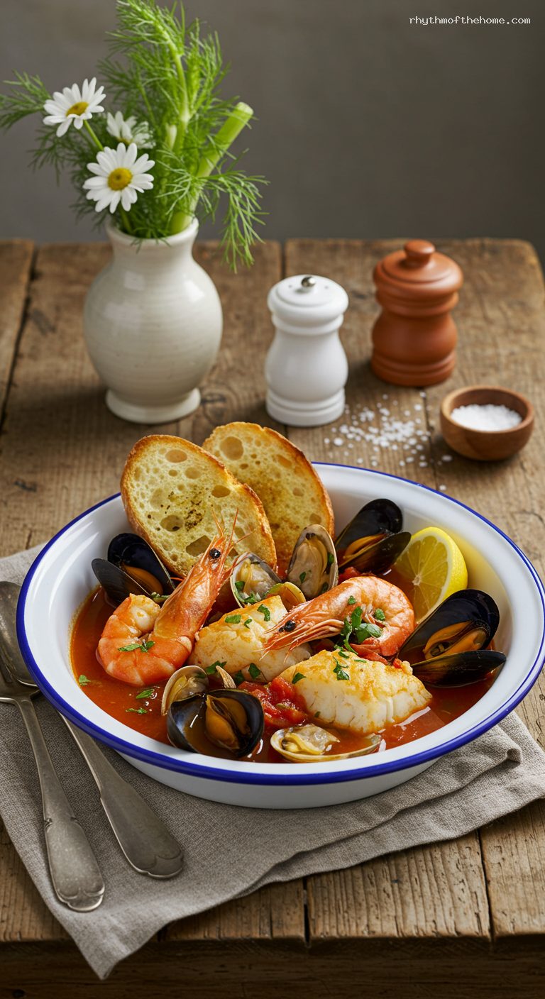 Cioppino Seafood Stew with Tomato-Wine Broth