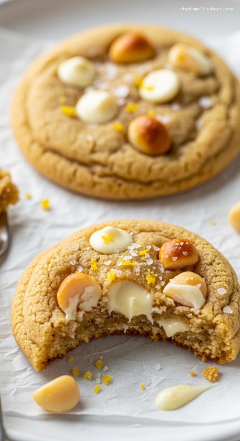 Citrus White Chocolate Macadamia Cookies With Sea Salt – Closeup