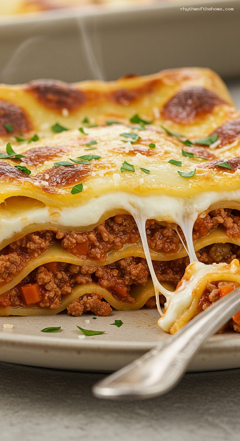 Classic Lasagna al Forno with Ragù and Béchamel – Closeup