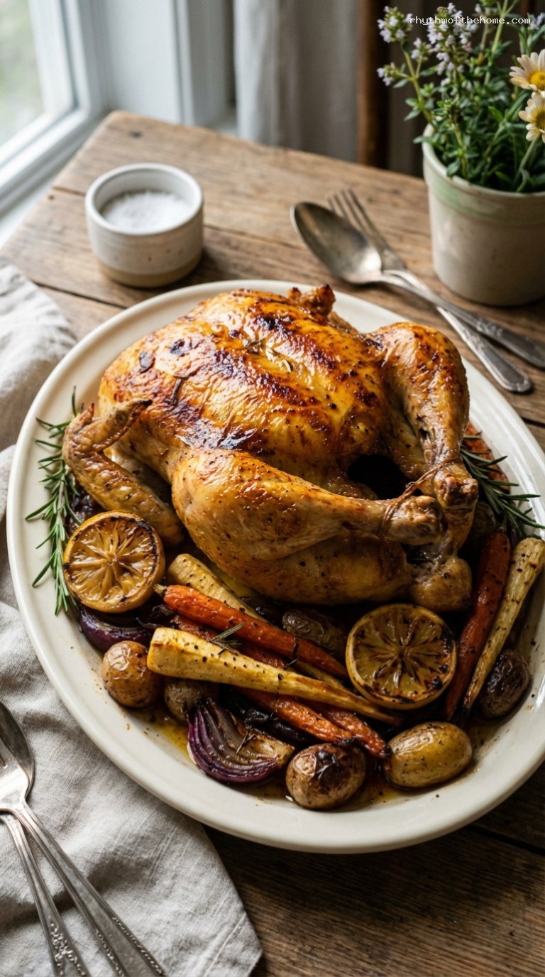 Classic Lemon Rosemary Roast Chicken With Root Vegetables