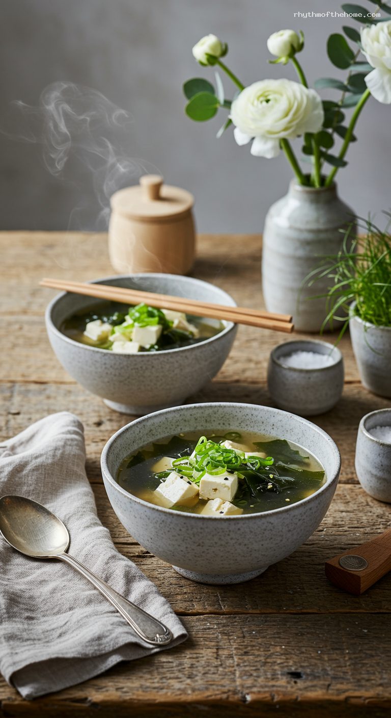 Classic Miso Soup with Tofu, Wakame, and Scallions