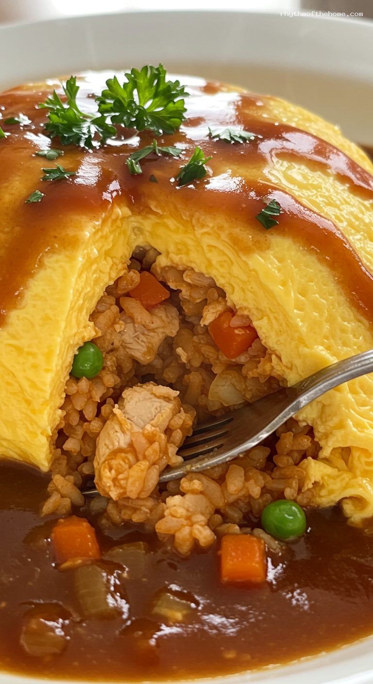 Classic Omurice with Ketchup Chicken Rice – Closeup