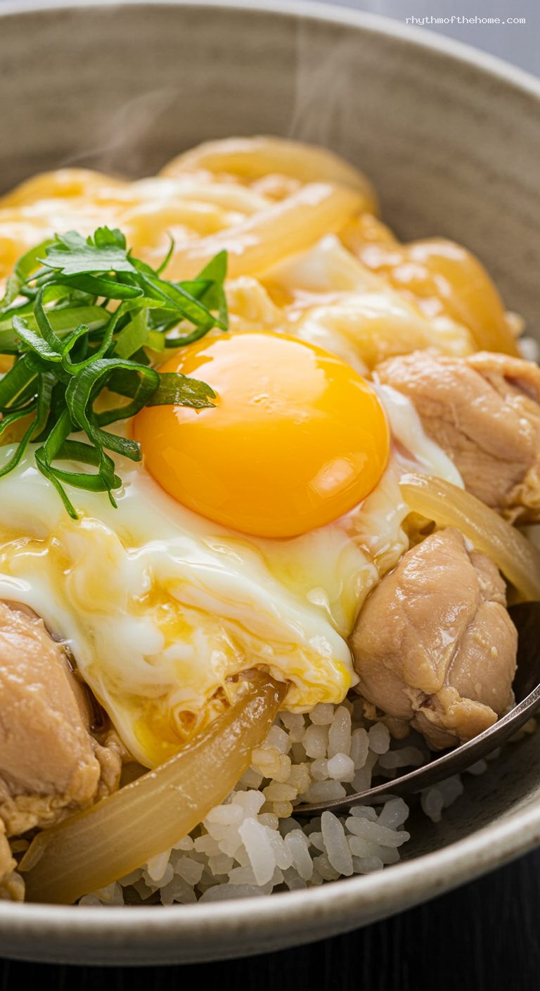 Classic Oyakodon (Chicken and Egg Rice Bowl) – Closeup