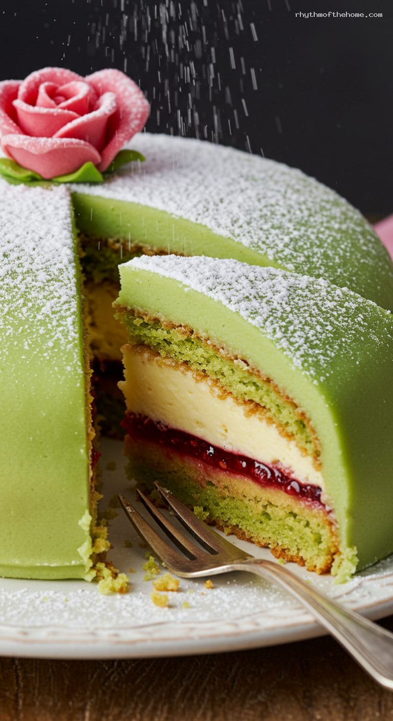 Classic Prinsesstårta with Raspberry Jam and Marzipan – Closeup