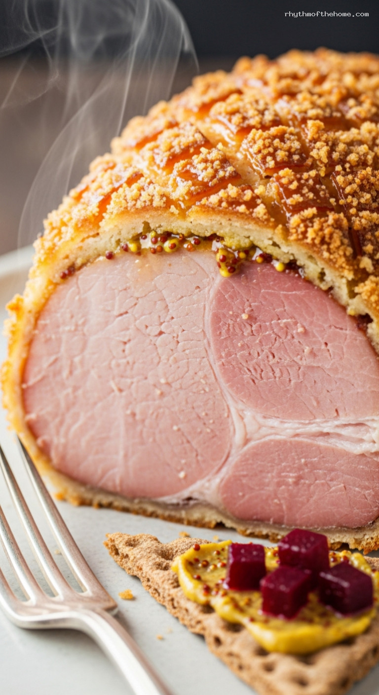 Classic Swedish Julskinka with Mustard Breadcrumb Crust – Closeup