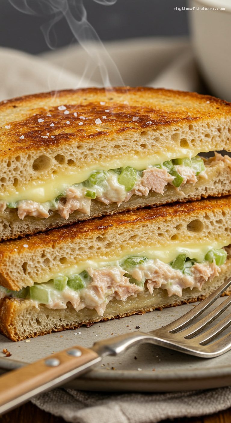 Classic Tuna Melt on Griddled Sourdough – Closeup