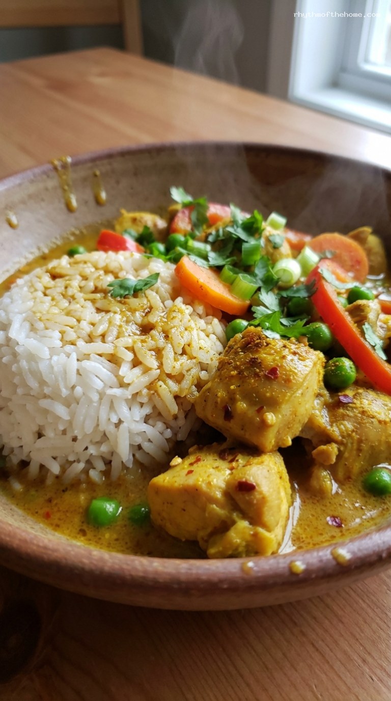 Coconut Curry Chicken with Jasmine Rice – Closeup