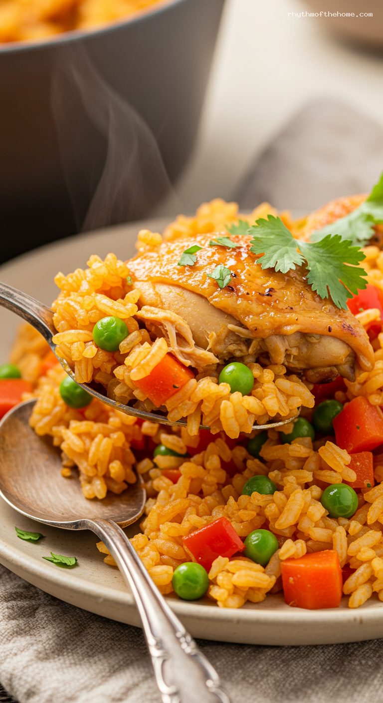 Colombian Arroz con Pollo with Achiote and Beer – Closeup