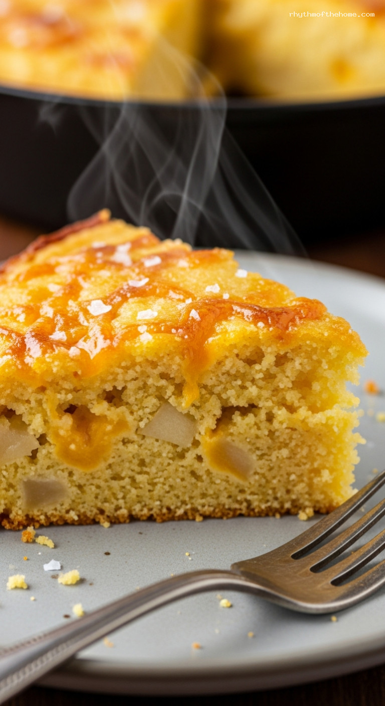 Cozy Cheddar-Apple Skillet Cornbread – Closeup