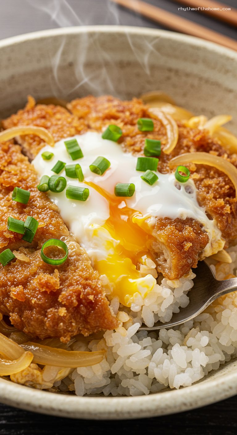 Cozy Katsudon With Crispy Pork and Soft Egg – Closeup