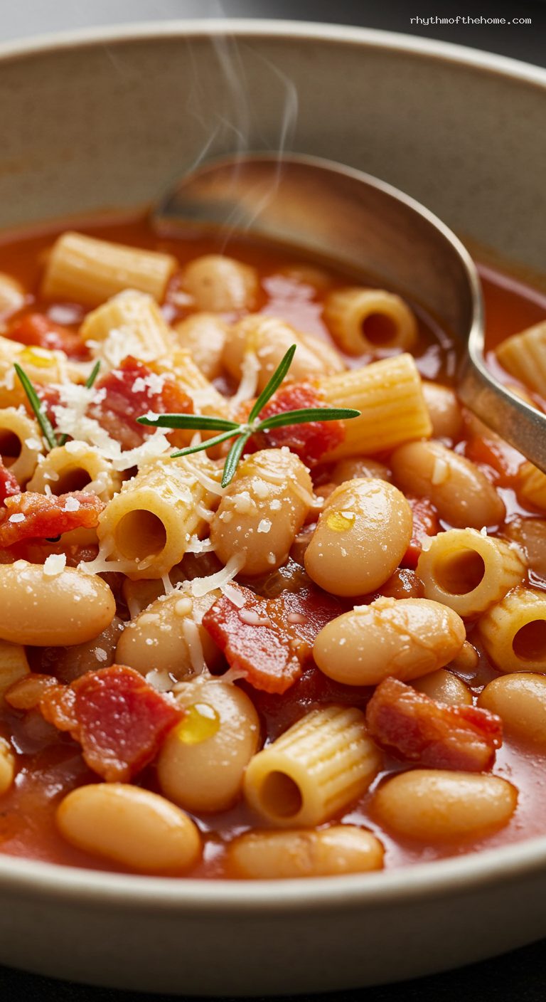 Cozy One-Pot Pasta e Fagioli with Pancetta – Closeup
