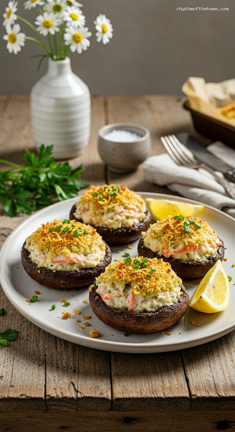 Crab-Stuffed Portobello Mushrooms with Chives