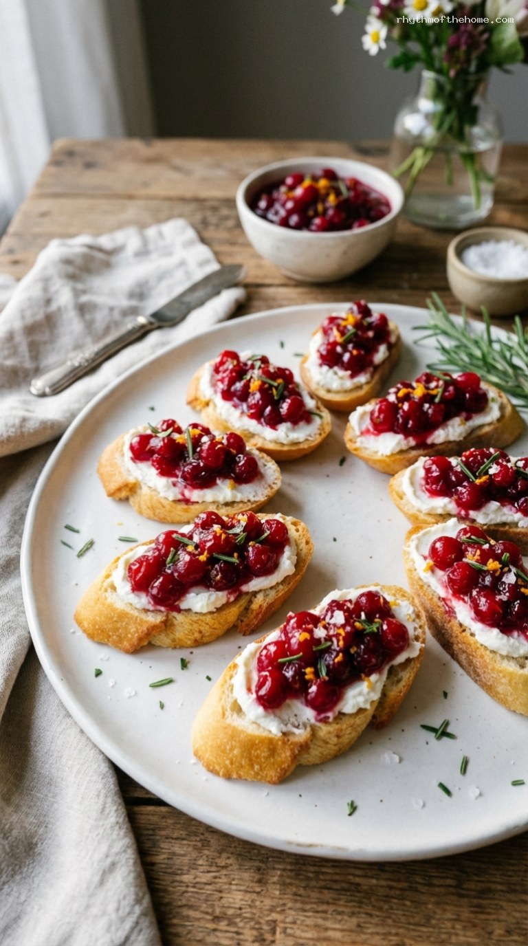 Cranberry Goat Cheese Crostini with Rosemary