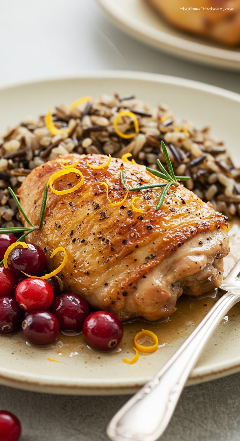 Cranberry-Orange Roasted Chicken with Rosemary and Garlic – Closeup