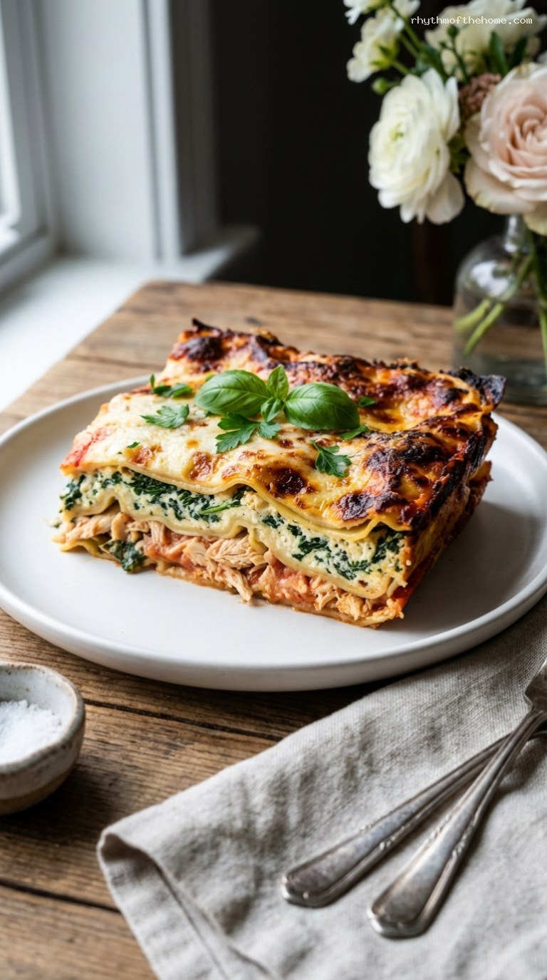 Creamy Chicken and Spinach Lasagna Casserole