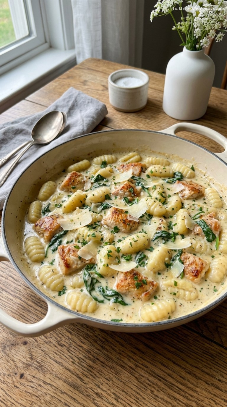 Creamy Chicken Gnocchi Skillet With Spinach and Parmesan