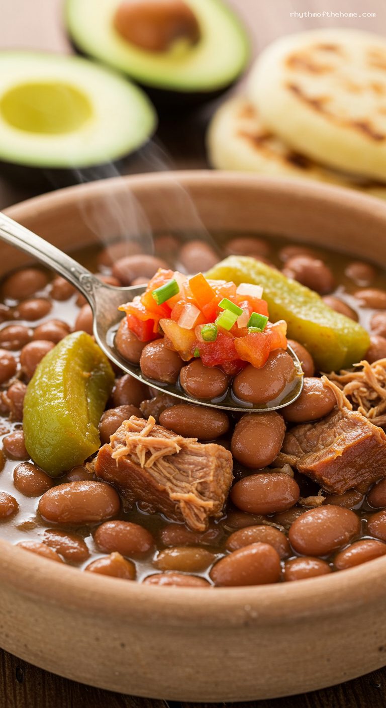 Creamy Frijoles Antioqueños with Pork and Hogao – Closeup