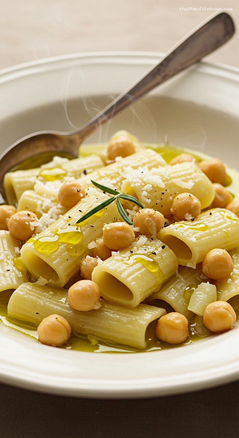 Creamy Roman Pasta e Ceci with Rosemary and Anchovy – Closeup