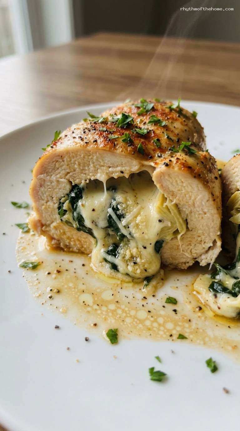 Creamy Spinach Artichoke Stuffed Chicken Breasts – Closeup