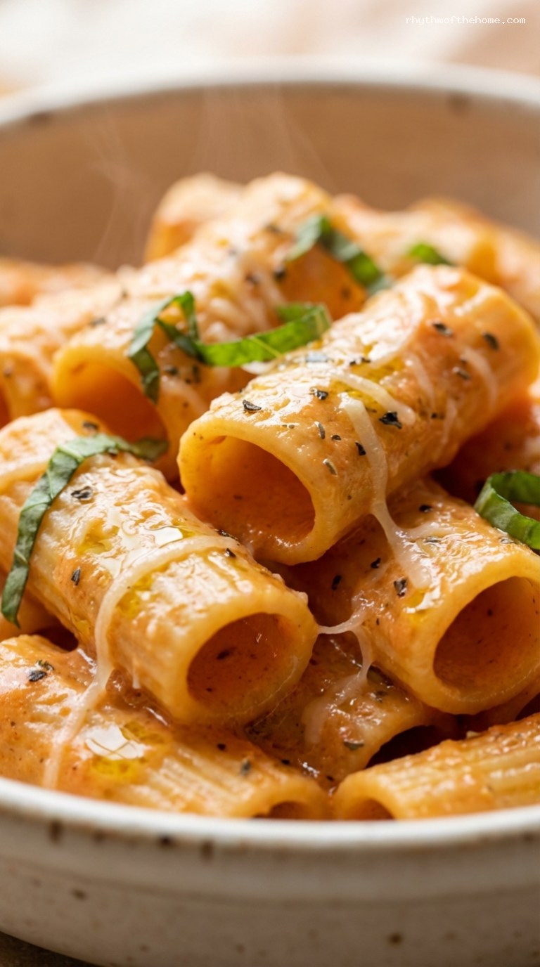 Creamy Tomato Pasta With Melty Cream Cheese – Closeup