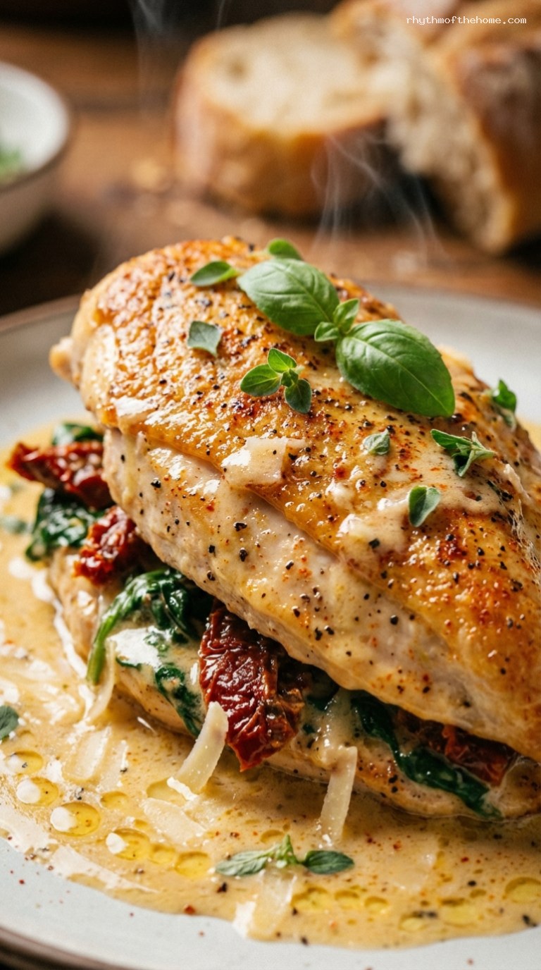 Creamy Tuscan Chicken with Sun-Dried Tomato Sauce – Closeup