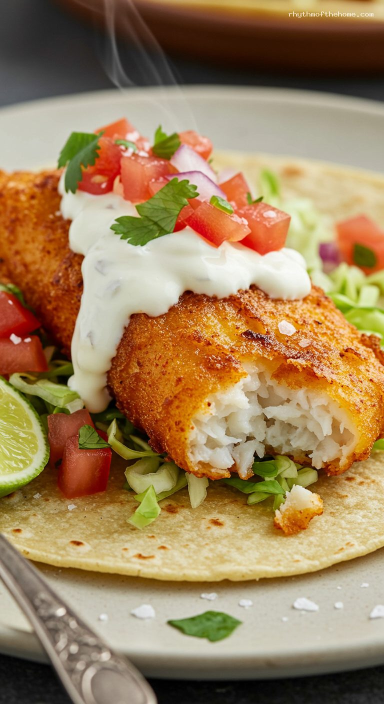 Crispy Baja Fish Tacos with Lime Crema – Closeup