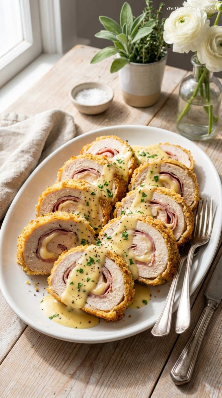 Crispy Baked Chicken Cordon Bleu With Ham and Swiss
