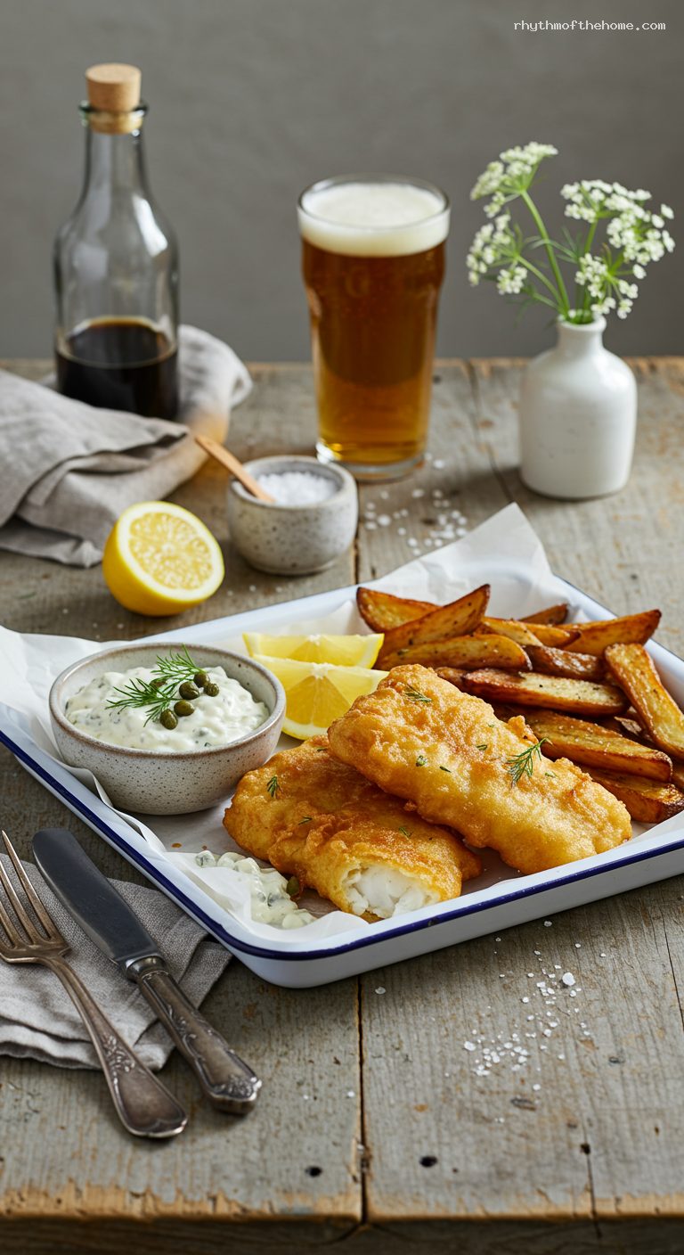 Crispy Beer-Battered Fish and Chips with Tartar Sauce