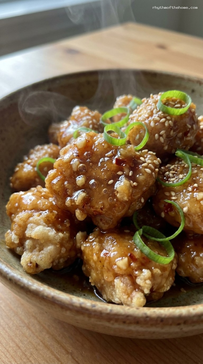 Crispy Honey Garlic Sesame Chicken Bites – Closeup