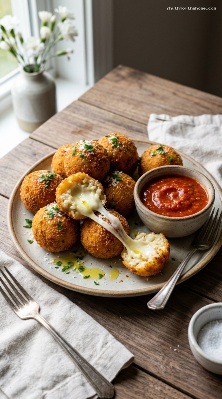 Crispy Mozzarella Arancini With Warm Marinara