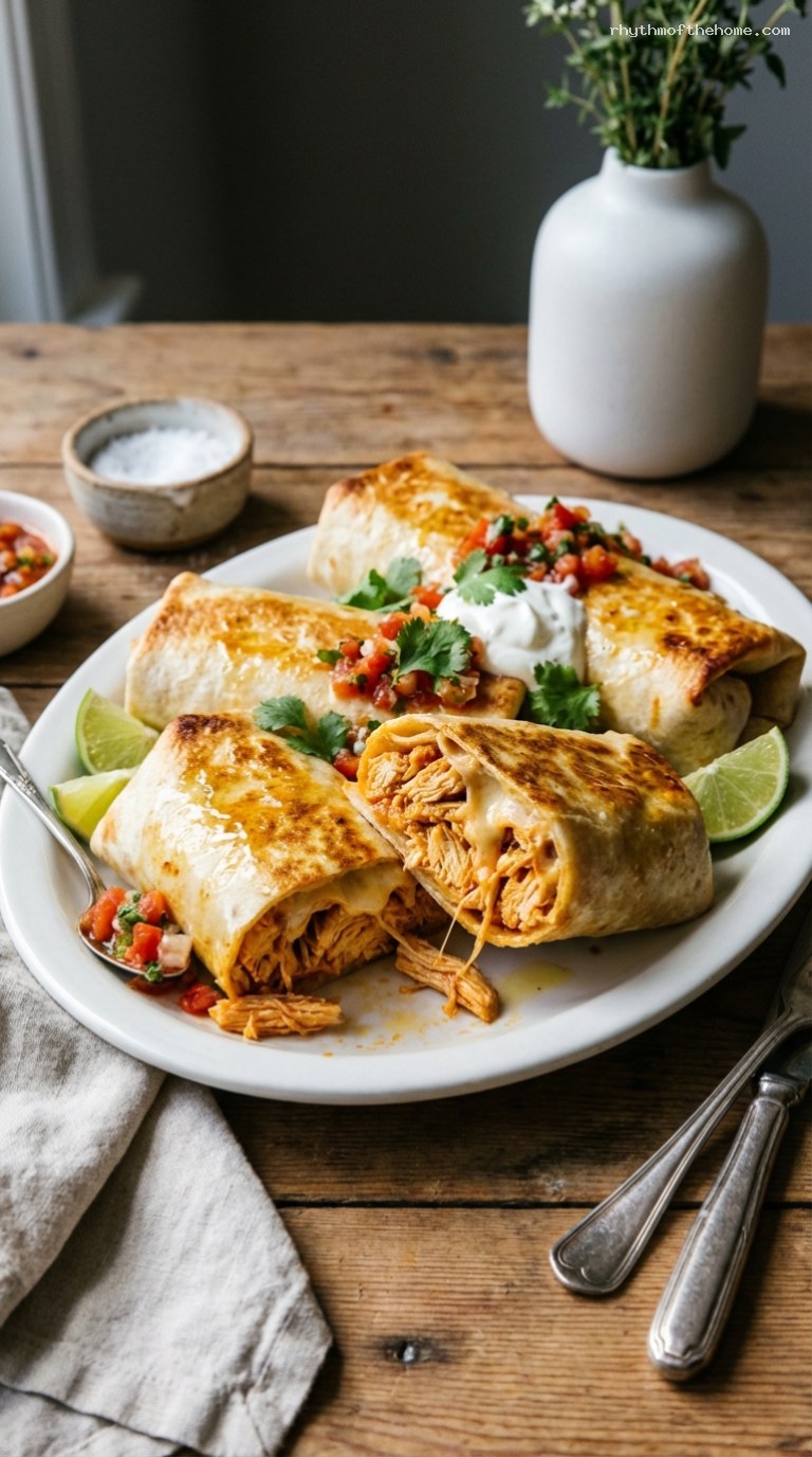 Crispy Oven-Baked Chicken Chimichangas with Salsa