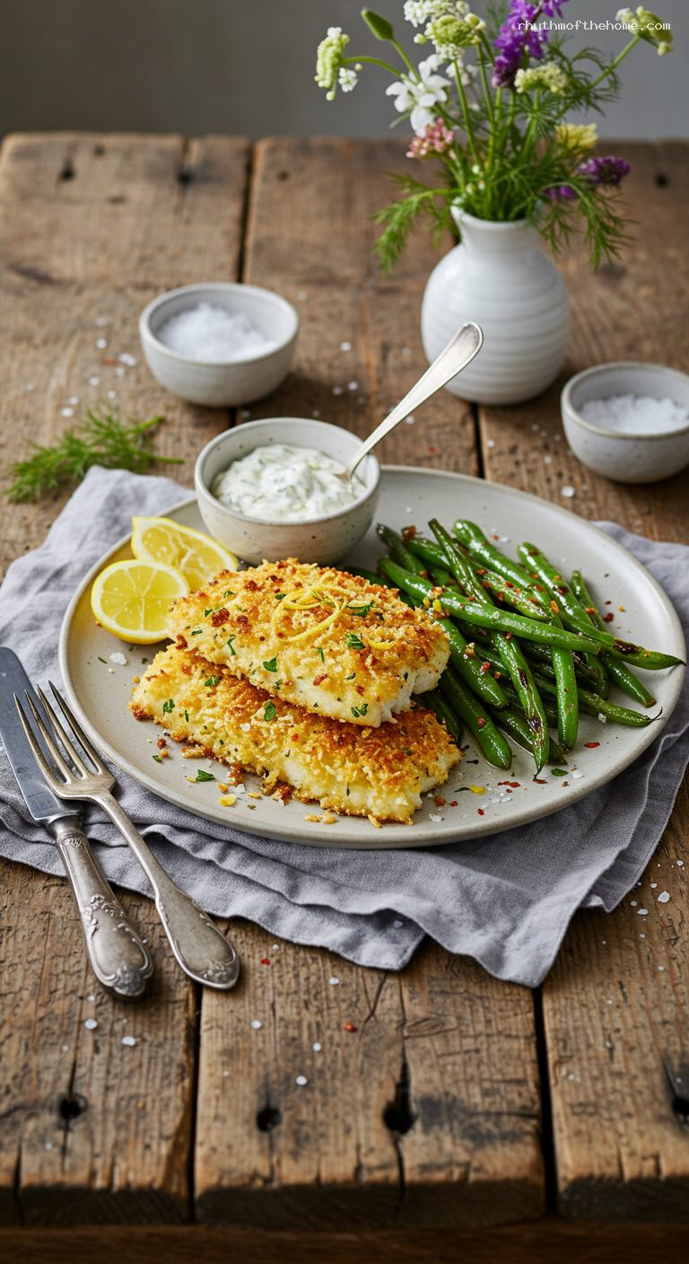 Crispy Parmesan-Panko Tilapia with Roasted Green Beans