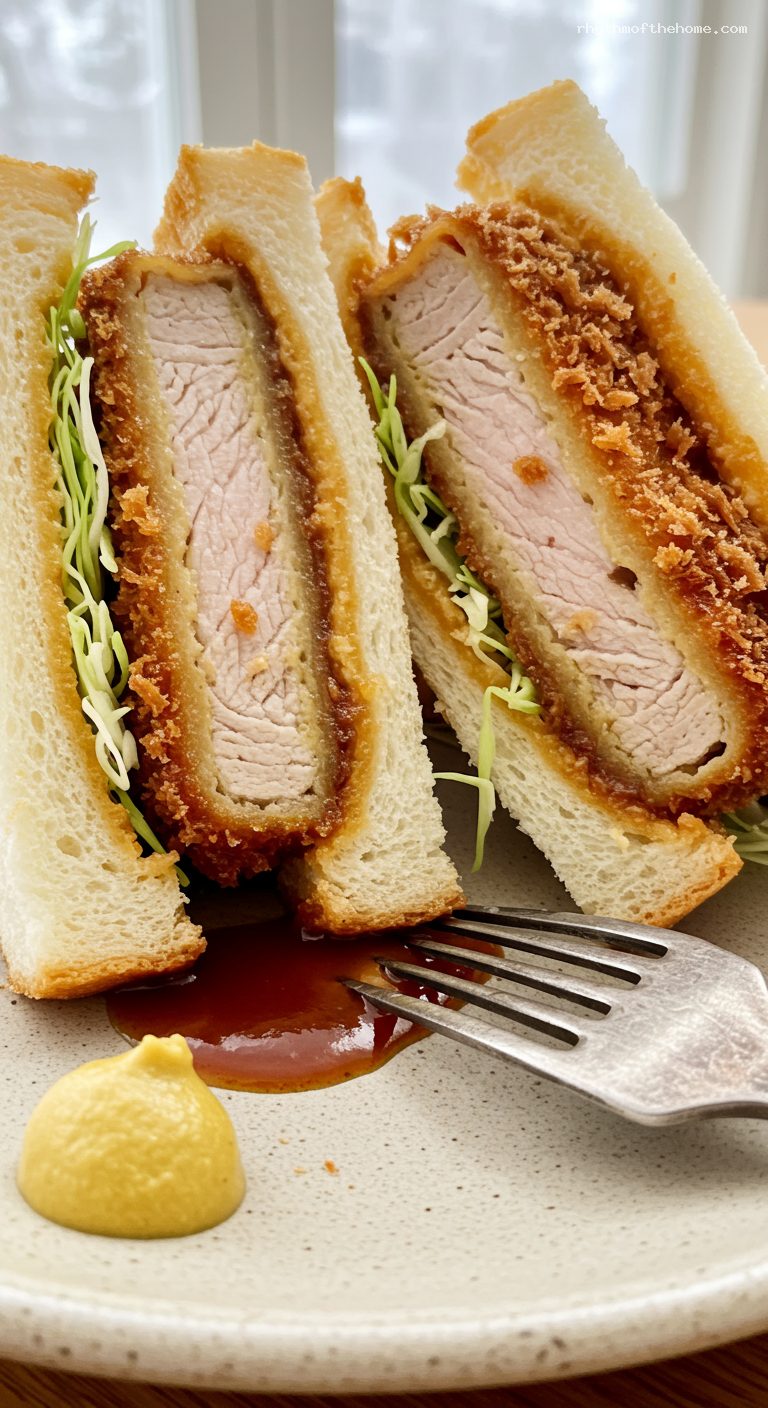 Crispy Pork Katsu Sando with Tonkatsu Sauce – Closeup